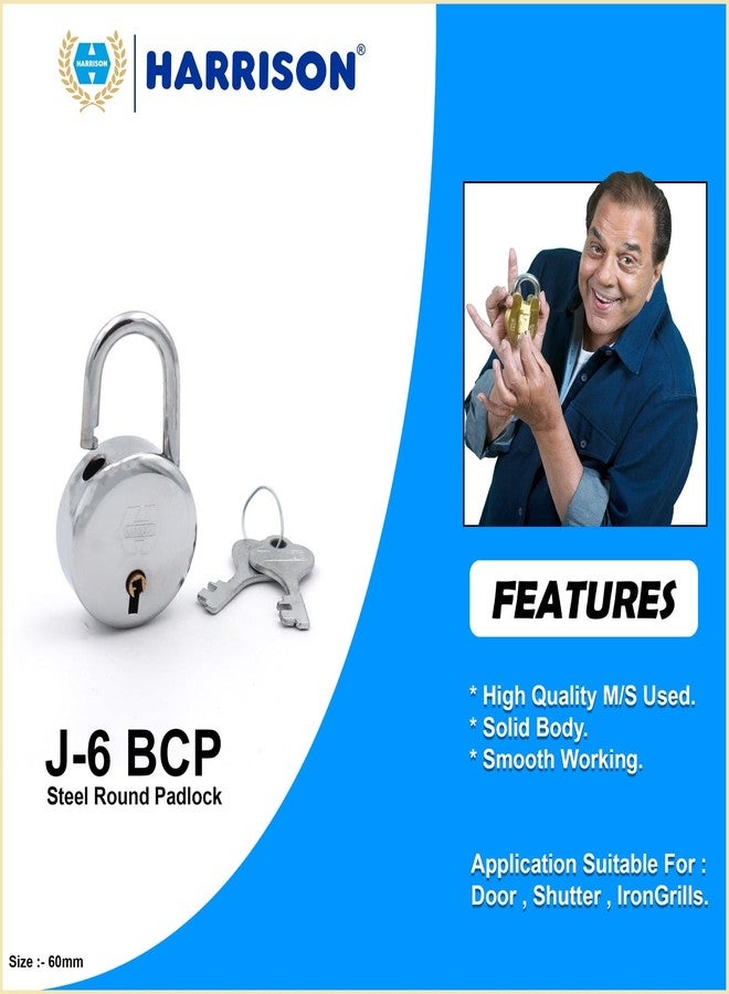Harrison Padlocks/Round Padlock 60mm 6 Lever with 2 Keys J-6-0264 Pack of 1/Padlock, Padlocks, Locks for Home, Locks for Main Door, gate Lock - Image 3